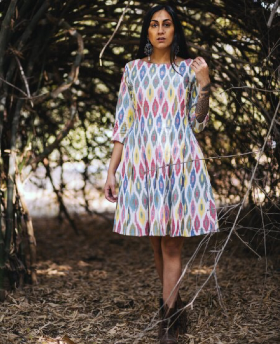 Handwoven Ikat Pleated Dress - Mogra Designs Handwoven Ikat Pleated Dress - Mogra Designs