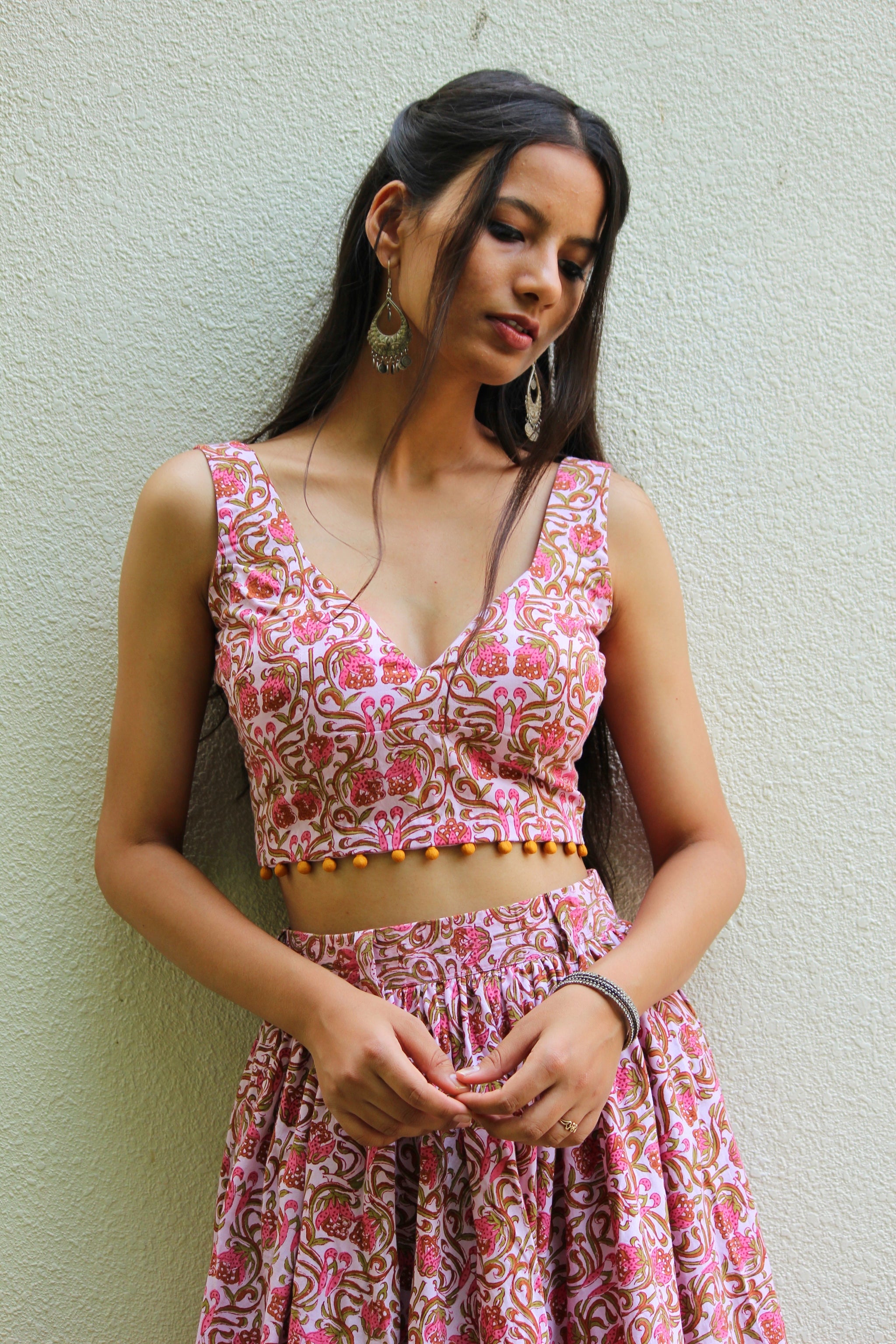 Lavender Floral Maxi Skirt and Top Set - Mogra Designs