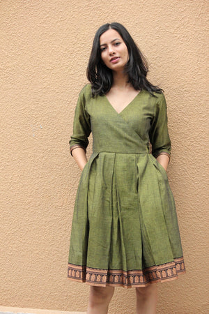 Olive Green Saree Wrap Dress