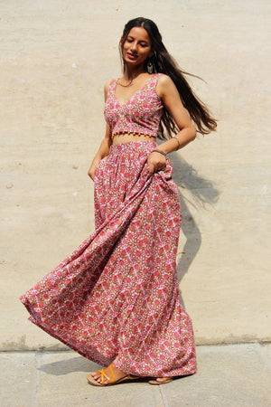 Lavender Floral Maxi Skirt and Top Set