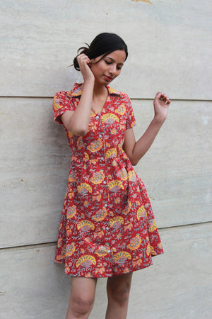 Red Wildflower Shirt Dress