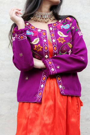 Purple Flora Hand Embroidered Jacket