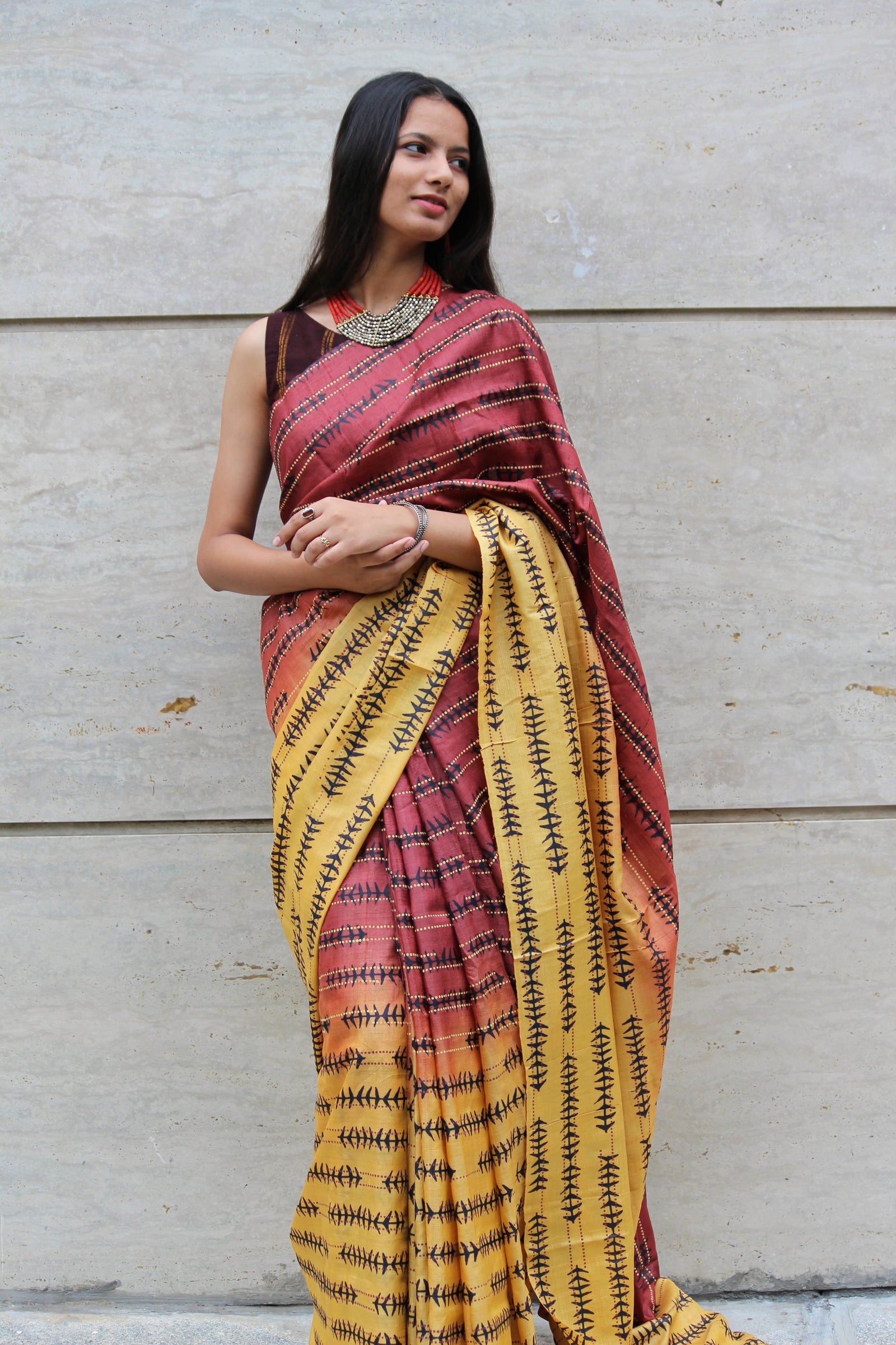 Tussar Silk Saree And Madhubani Inspired Embroidered Blouse
