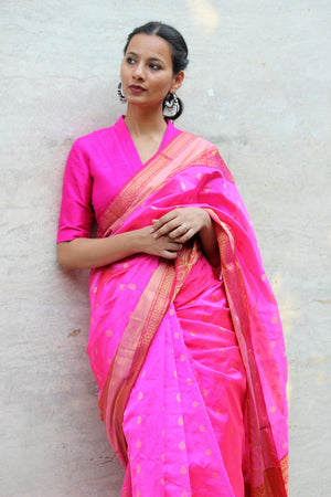 Fuchsia Pink Pattu Silk Saree