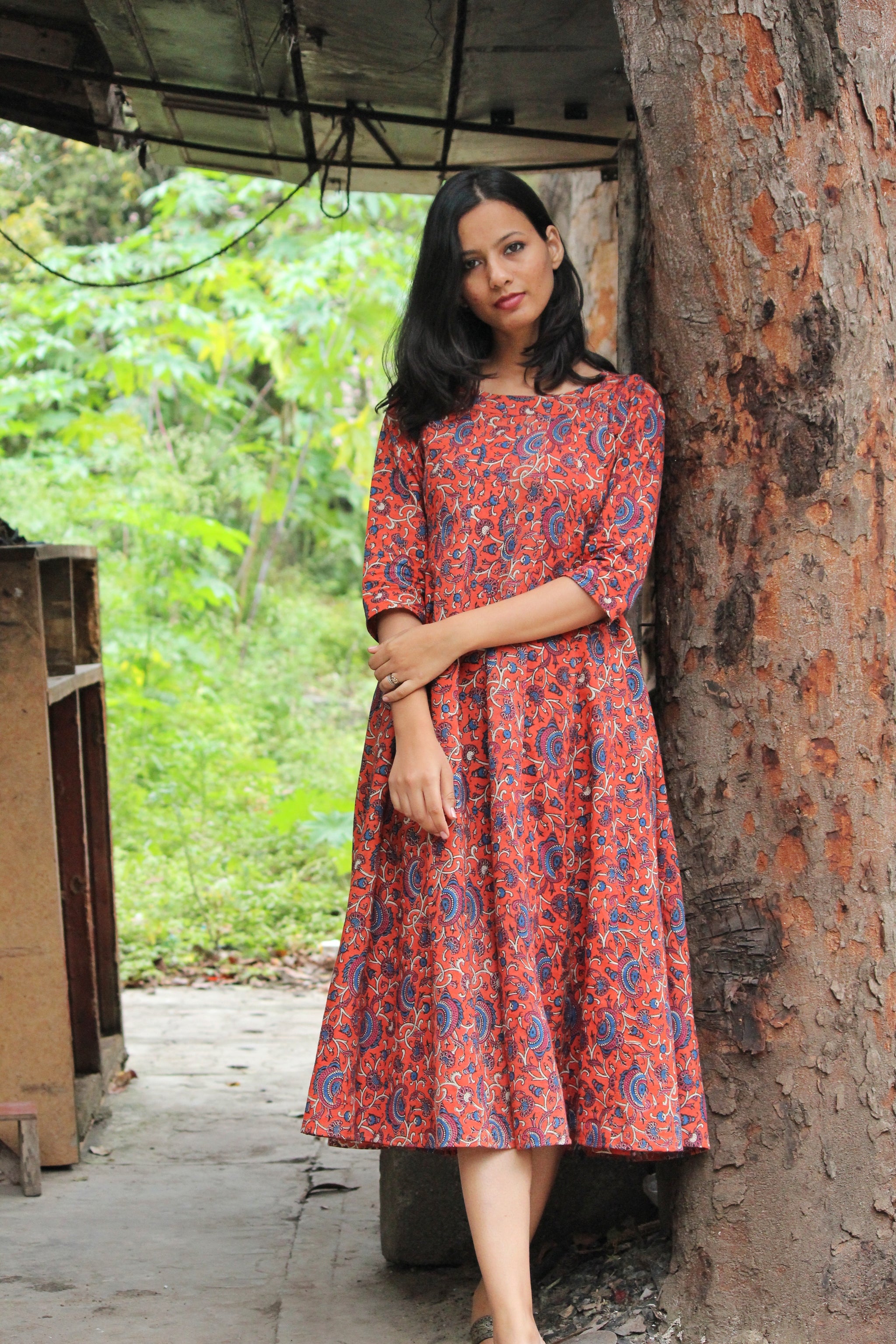 kalamkari midi dress Summer Special Kalamkari Midi Gowns Divisha Collections