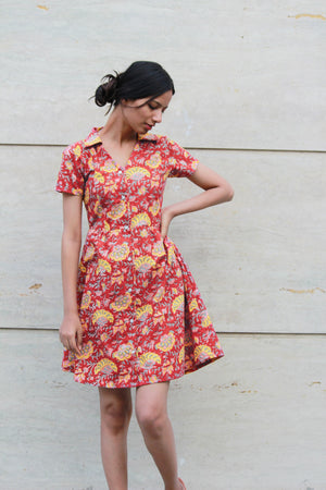 Red Wildflower Shirt Dress