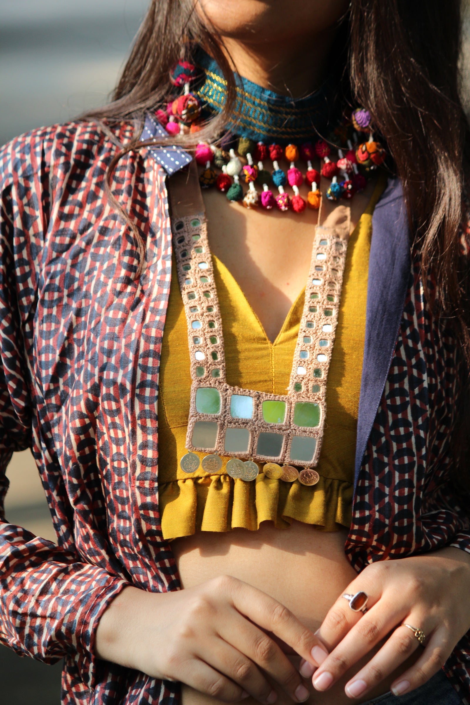 Kutchi Mirror Work Necklace By Qurcha