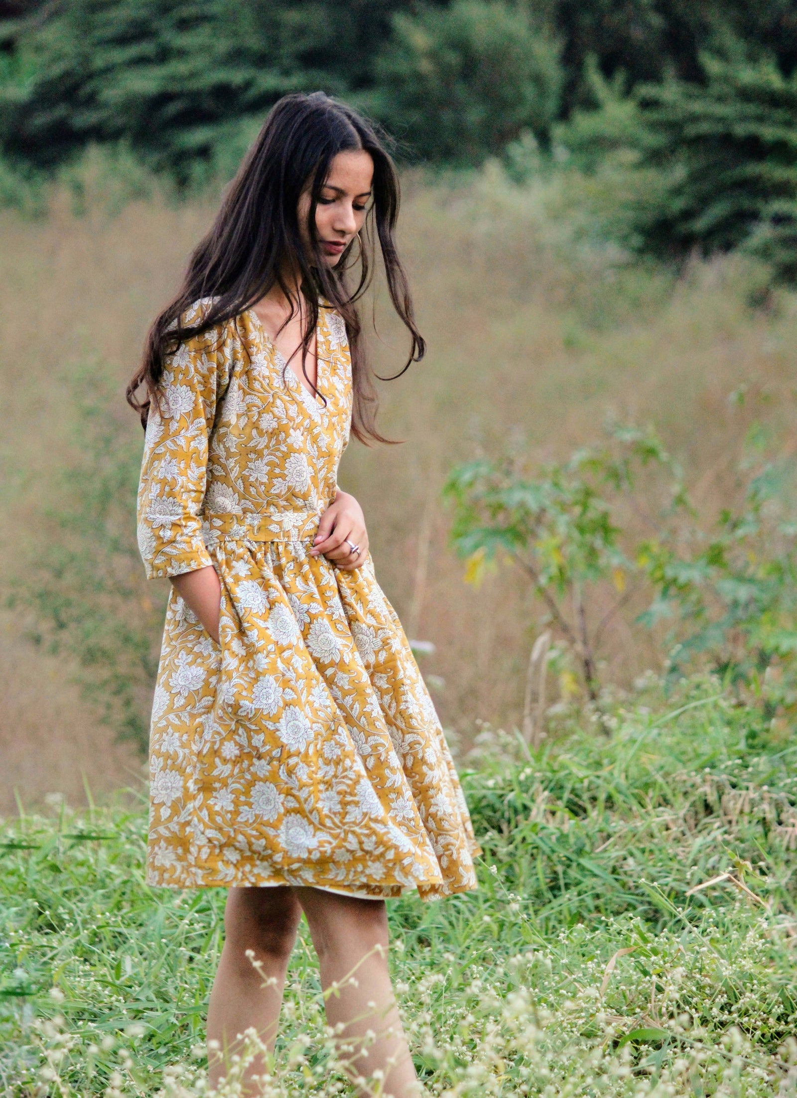 Floral Hand Block Printed Wrap Dress