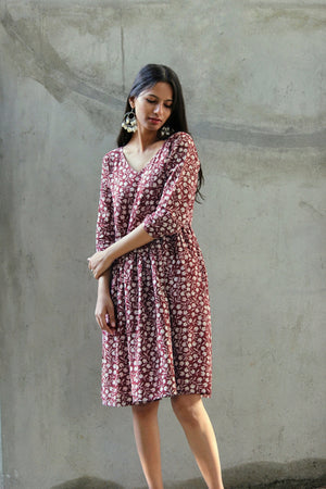 Floral Hand Block Printed Cotton Dress 