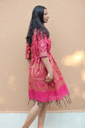 Magenta Banarasi Silk Kaftan Dress