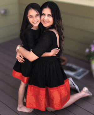 Mother & Daughter Matching Fit & Flare Madurai Saree Dress - Mogra Designs