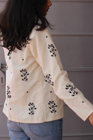 Ivory Black Embroidered Cropped Jacket