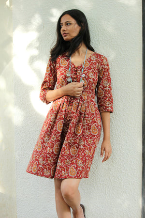 Floral Hand Block Printed Fit & Flare Dress