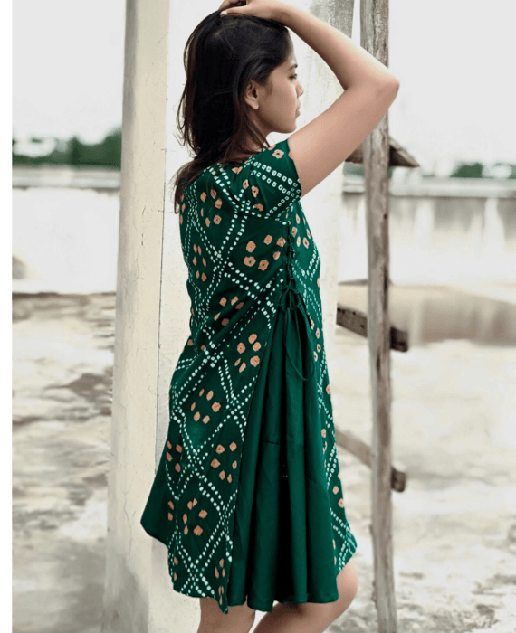 Handmade Bandhani Tiered Swing Dress - Mogra Designs Handmade Bandhani Tiered Swing Dress - Mogra Designs