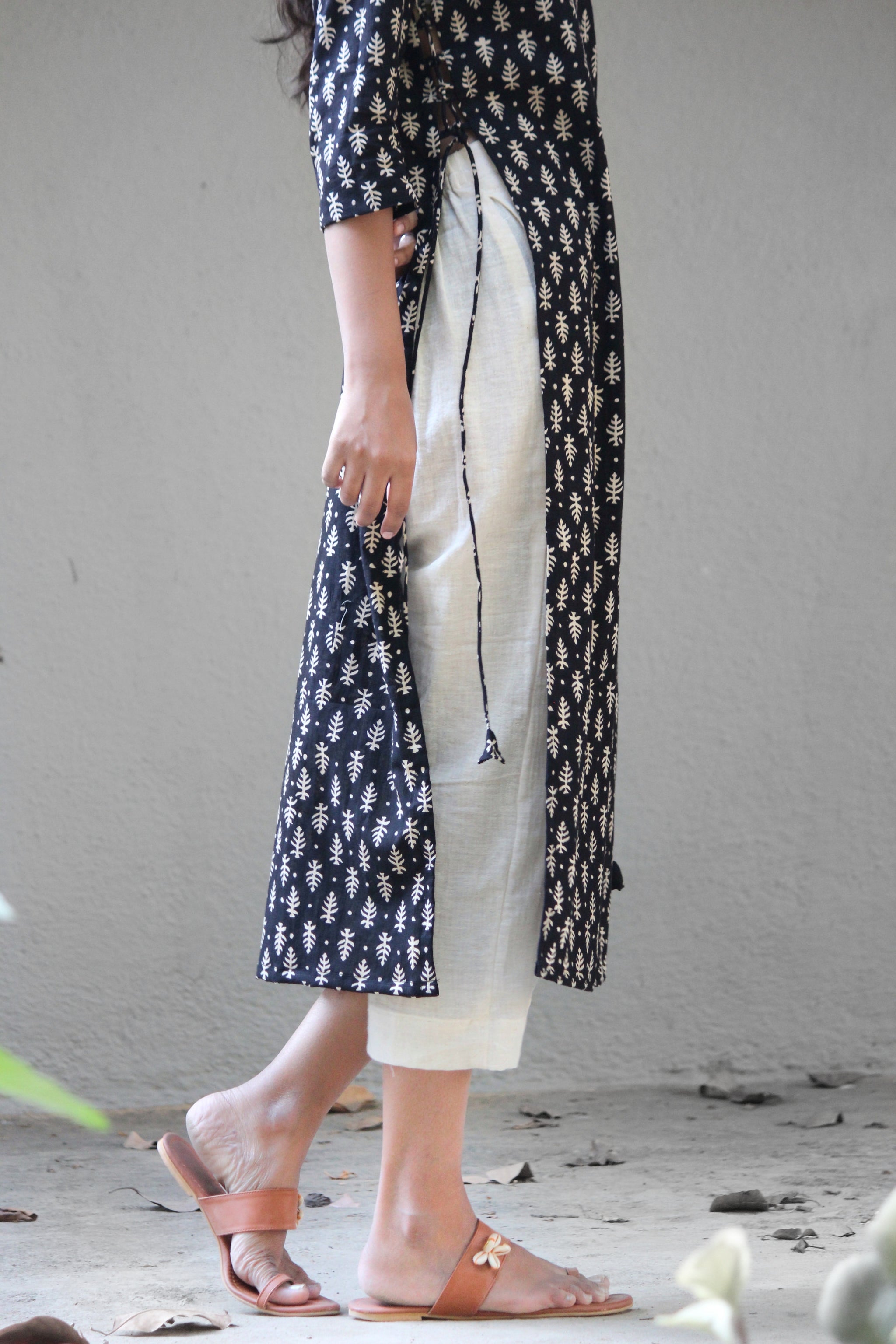 Hand Block Printed Fern Dress Over Pants Set - Mogra Designs