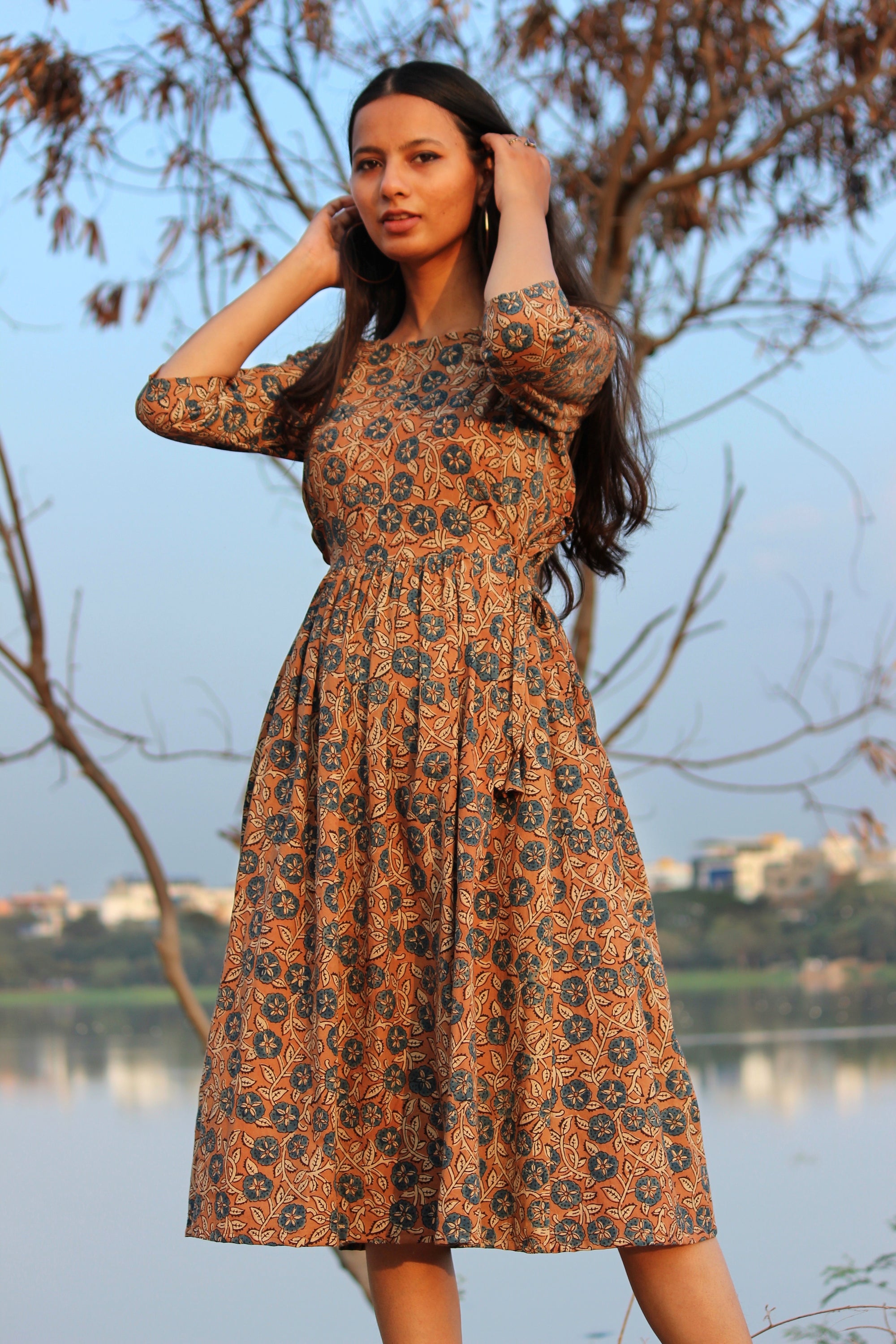Cinnamon Ajrakh Fit and Flare Dress