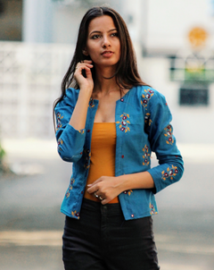 Hand Embroidered Mirror Work Cropped Jacket - Mogra Designs