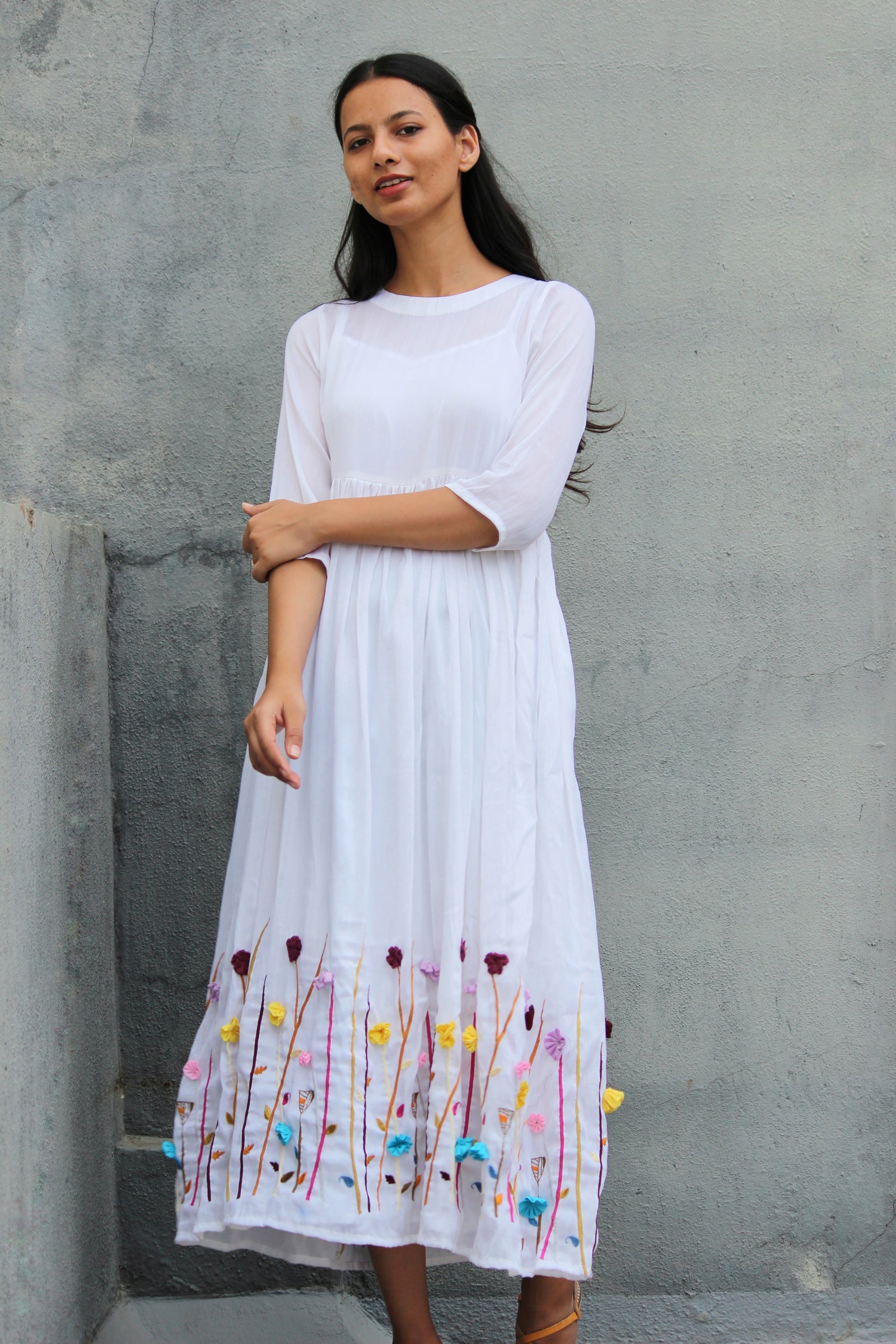 Flora Gypsy Hand Embroidered Midi Dress