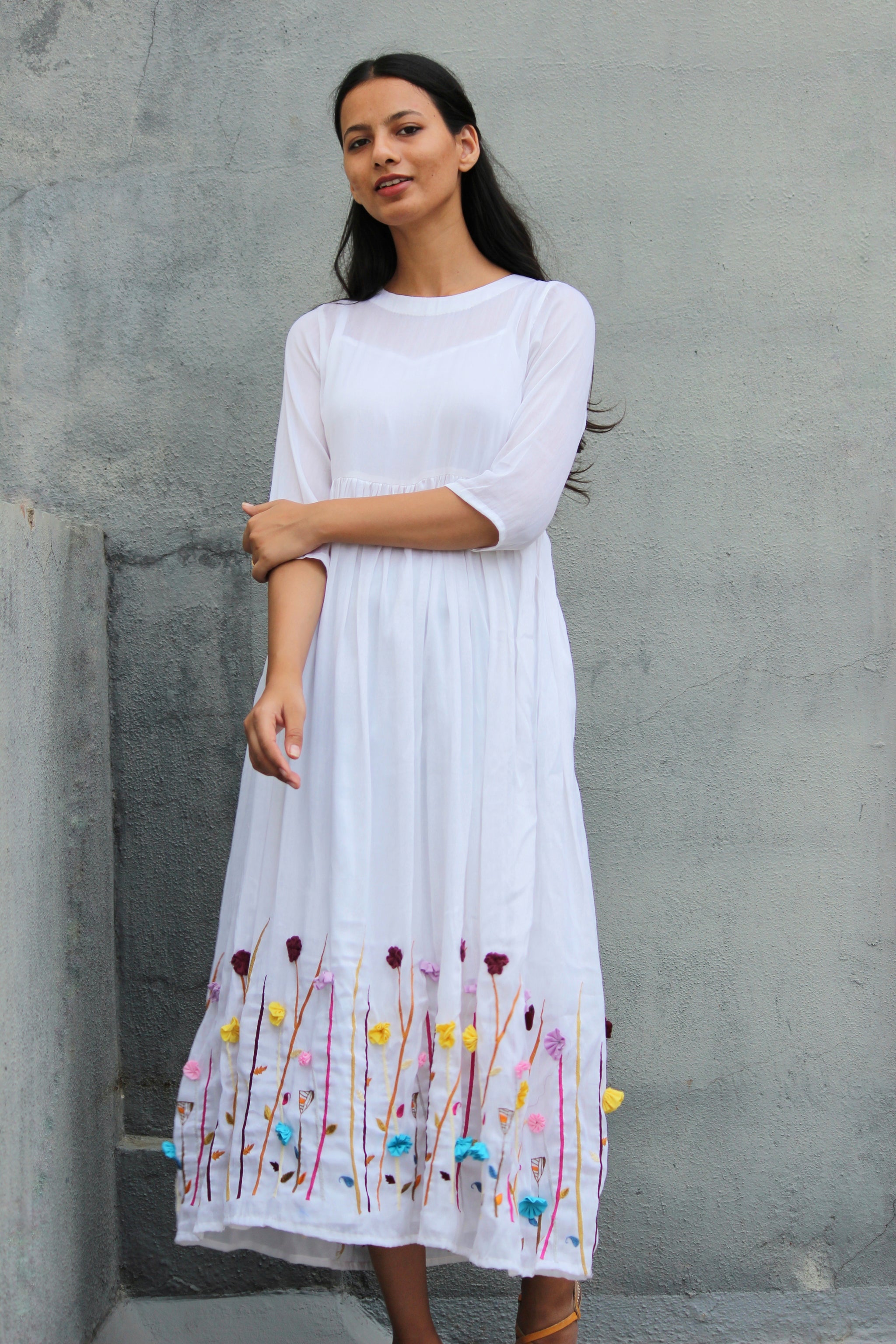 Flora Gypsy Hand Embroidered Midi Dress - Mogra Designs Flora Gypsy Hand Embroidered Midi Dress - Mogra Designs