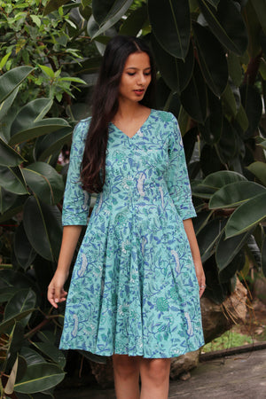 Teal Floral Fit and Flare Dress