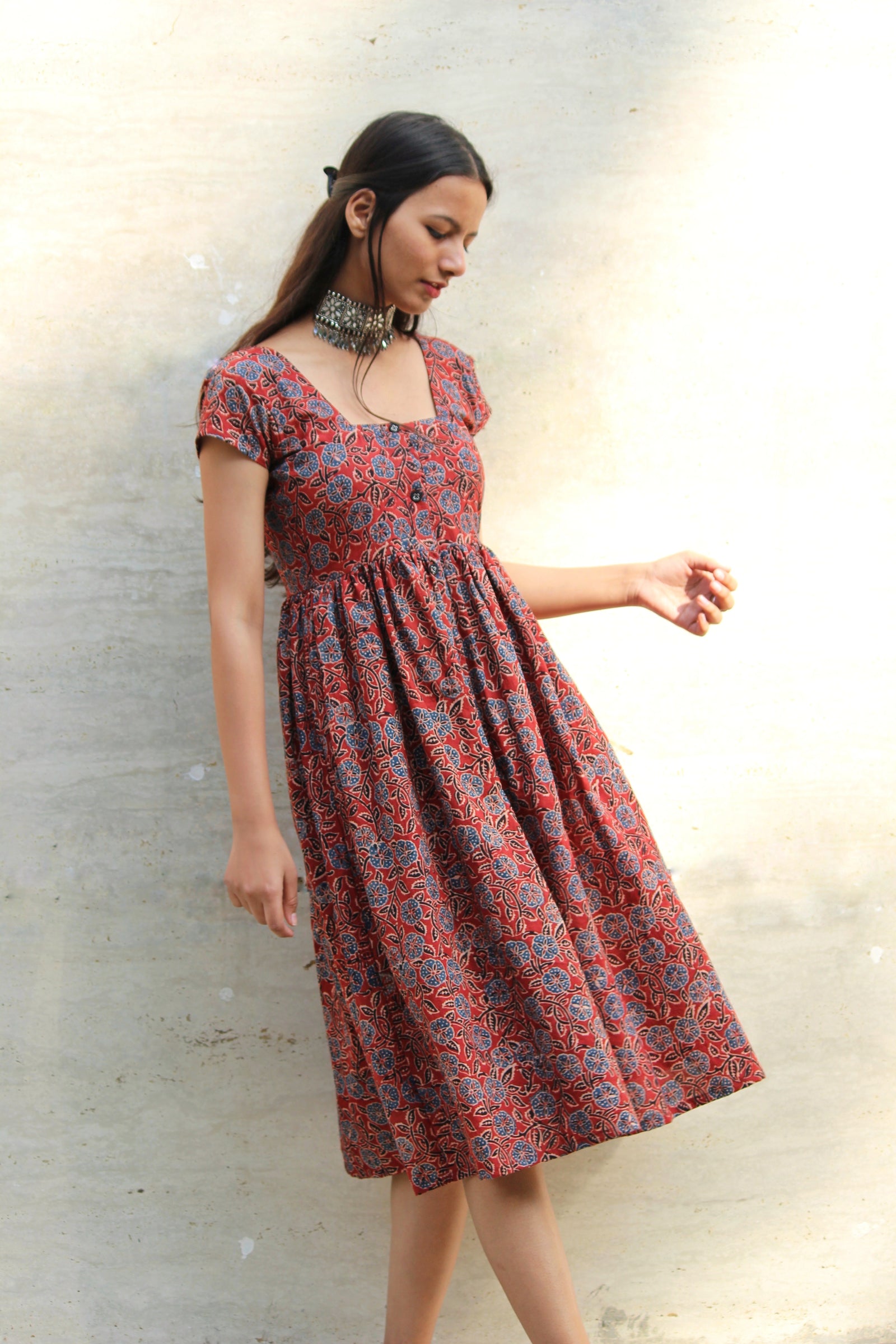 Ajrakh Red Midi Dress