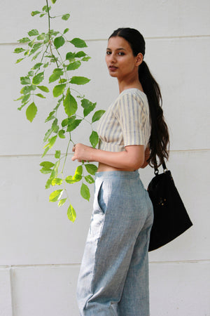 Organic Cotton Striped Crop Top and Blue Pants