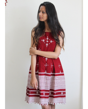 Fit & Flare Wool Dress in Red and White by Mogra Designs