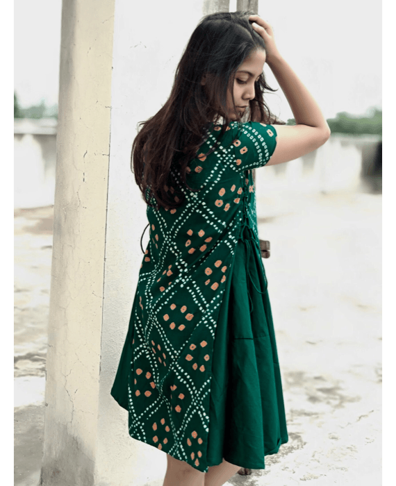 Handmade Bandhani Tiered Swing Dress - Mogra Designs