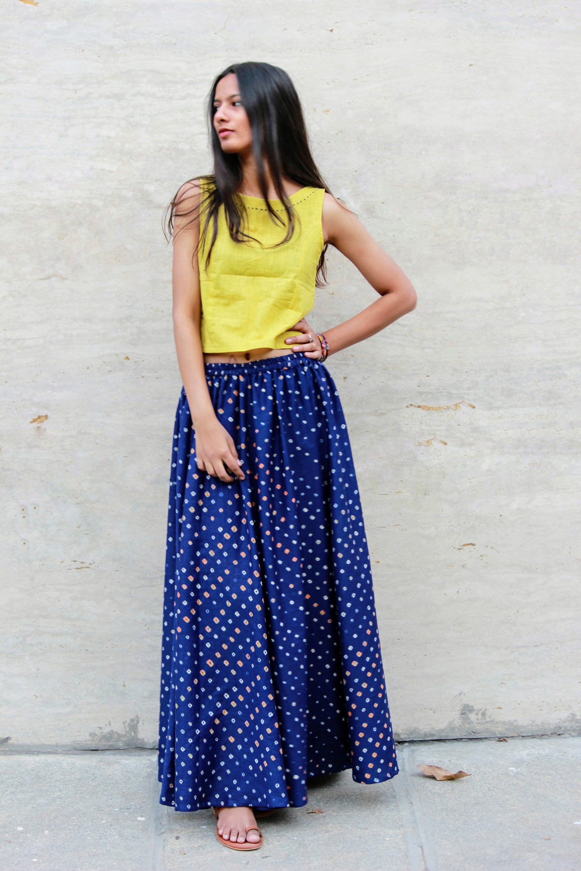Bandhani Skirt and Cotton Top Set - Mogra Designs