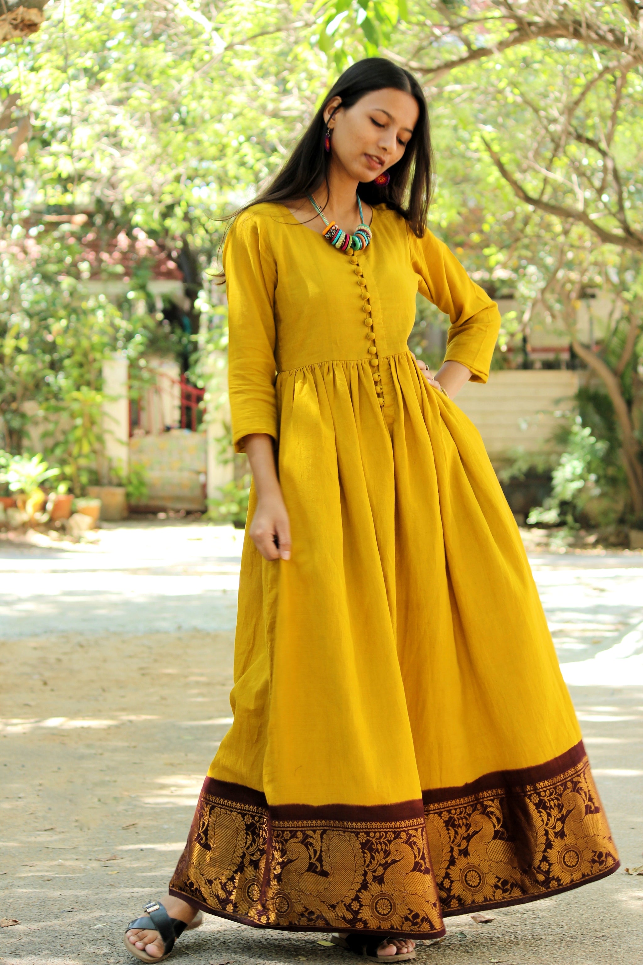 Ankle Length Fit & Flare Madurai Saree Dress Ankle Length Fit & Flare Madurai Saree Dress