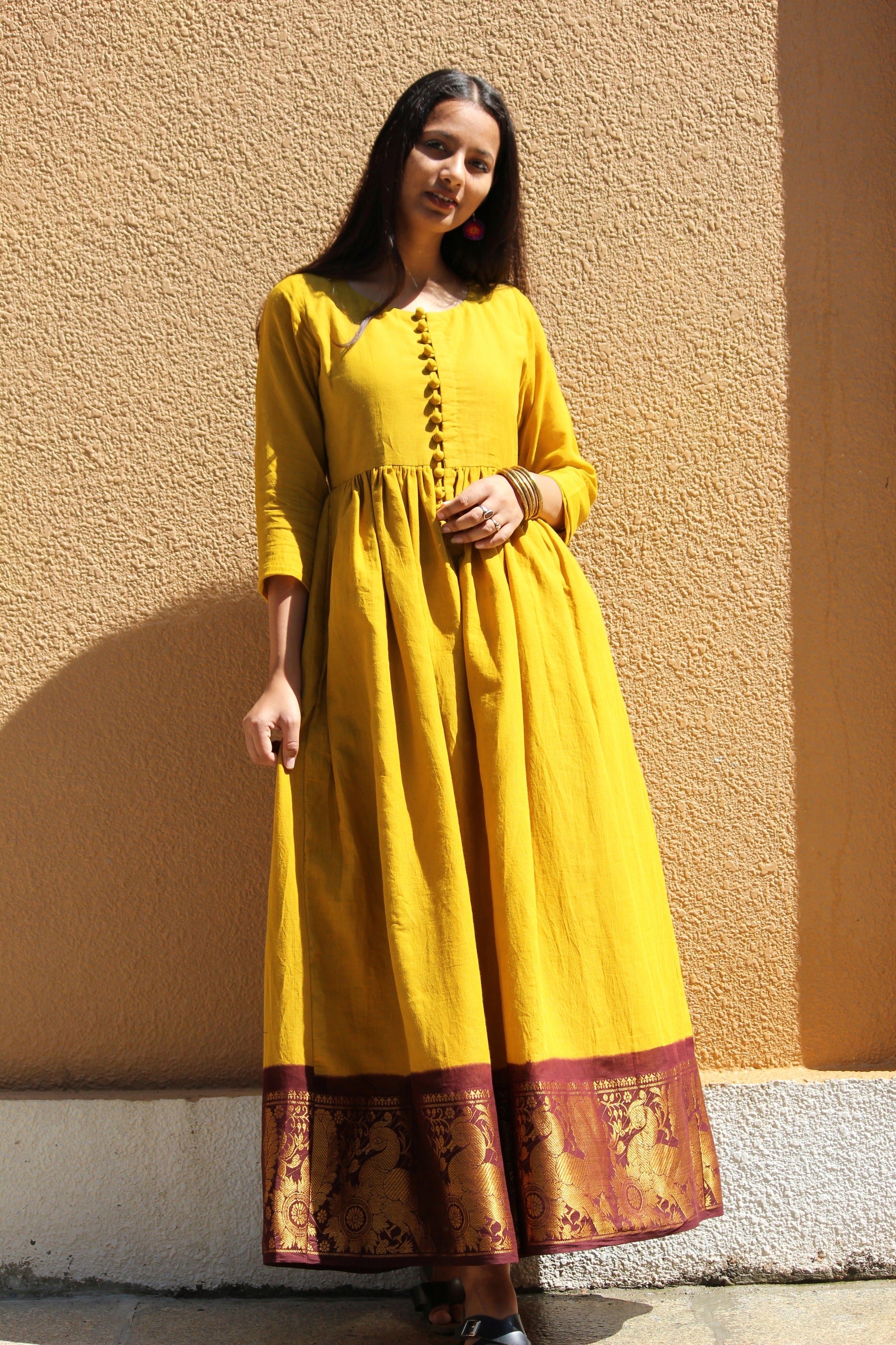 Ankle Length Fit & Flare Madurai Saree Dress - Mogra Designs Ankle Length Fit & Flare Madurai Saree Dress - Mogra Designs