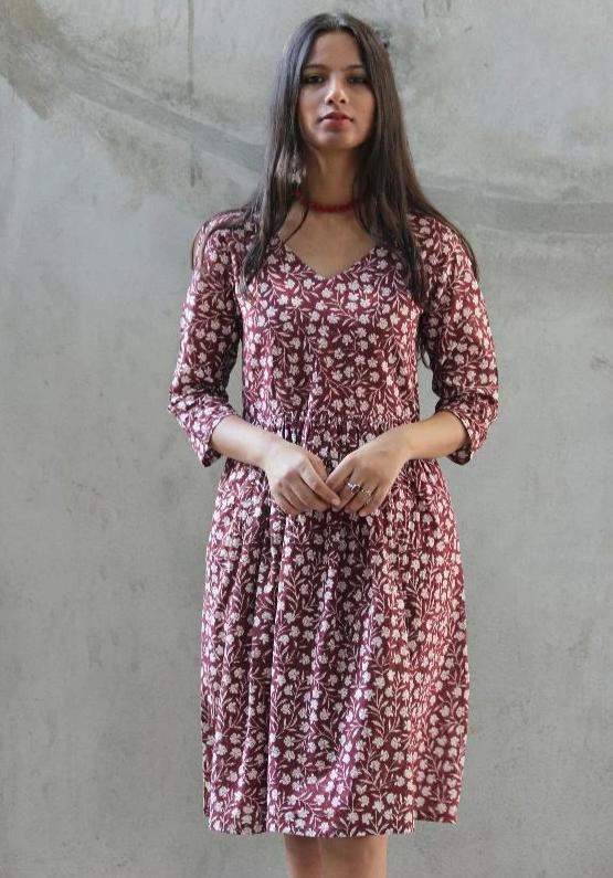 Berry Berry Hand Block Printed Floral Cotton Dress
