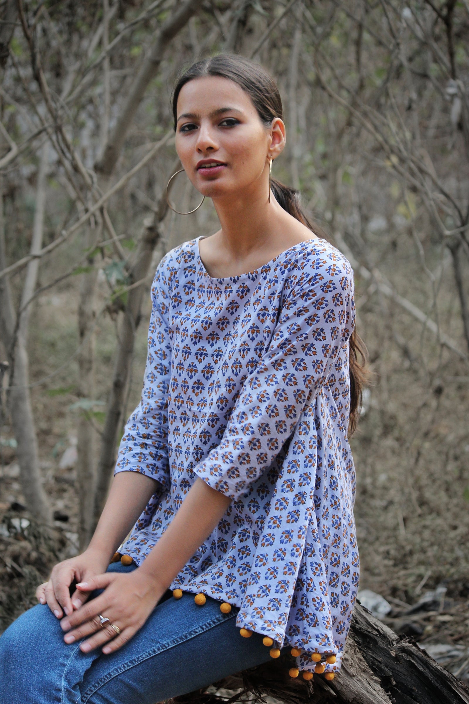 Lilac Swing Top with Handmade Pompoms