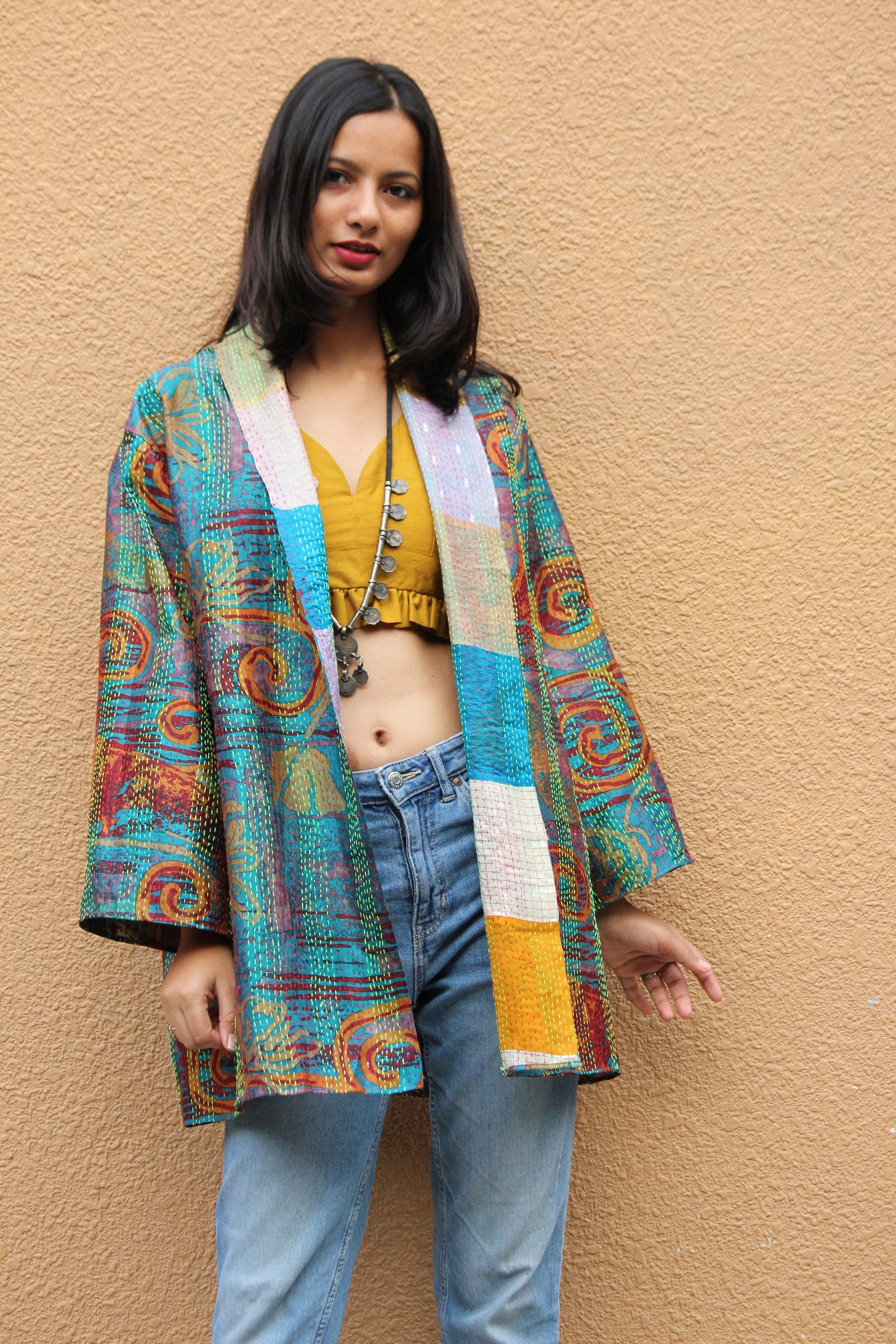 Kantha Silk Reversible Patchwork Jacket - Mogra Designs