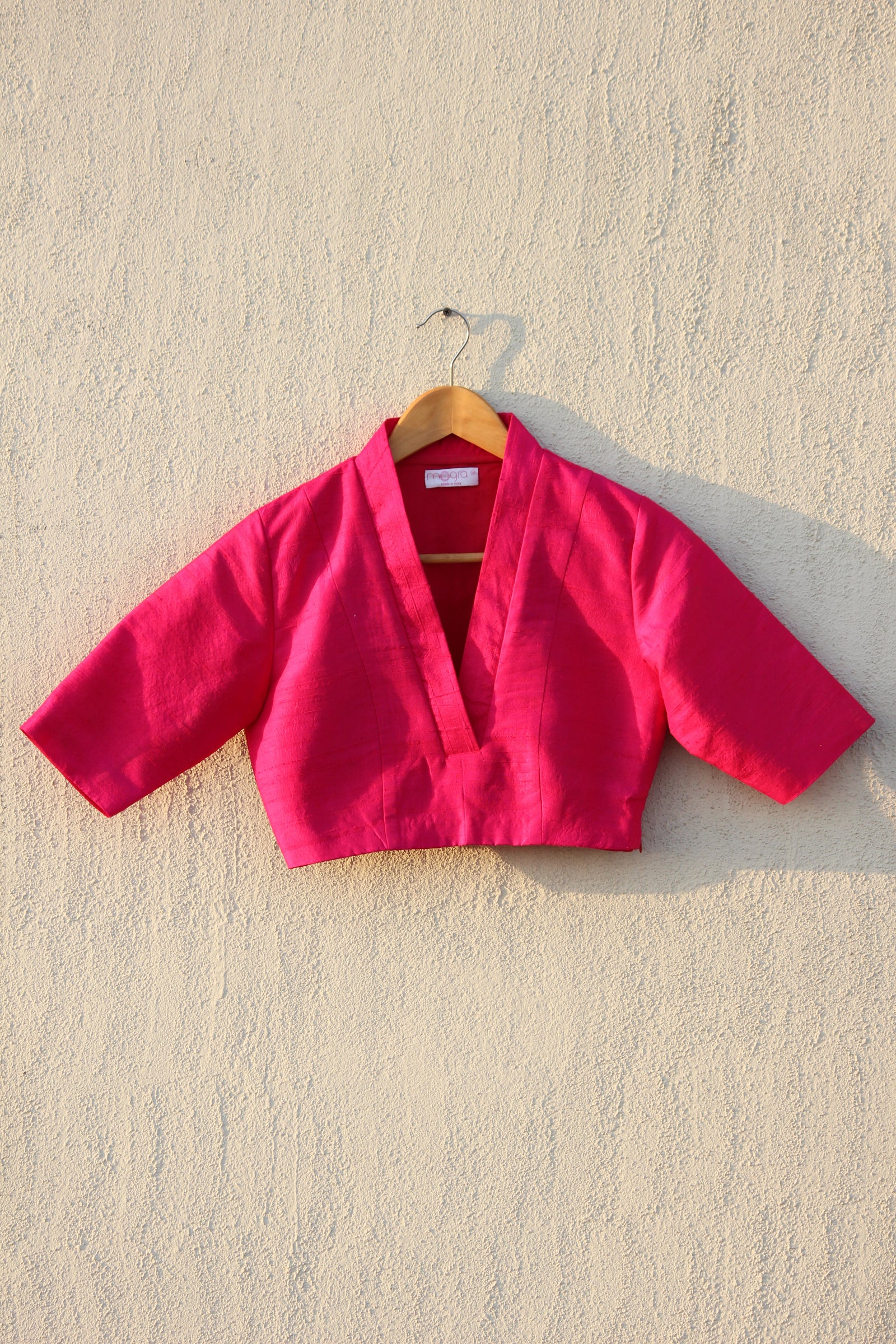 Fuchsia Pink Raw Silk Collar Blouse