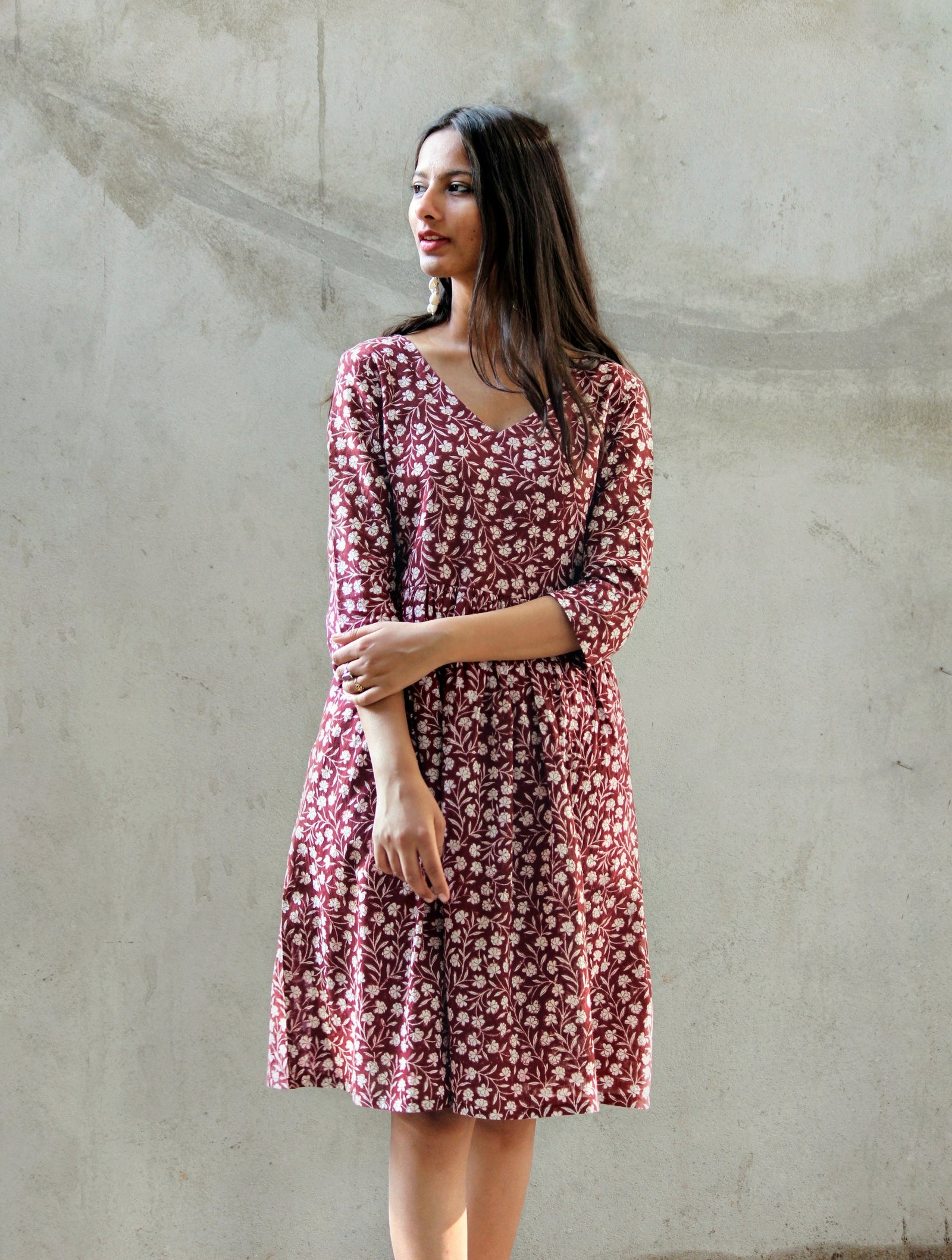 Hand Block Printed Floral Dress