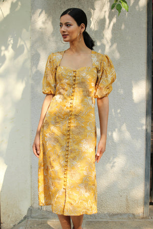 Sunflower Embroidered Silk Dress