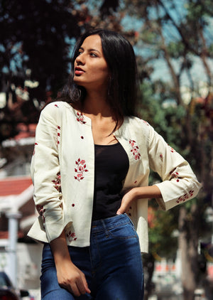 Hand Embroidered Mirror Work Cropped Jacket