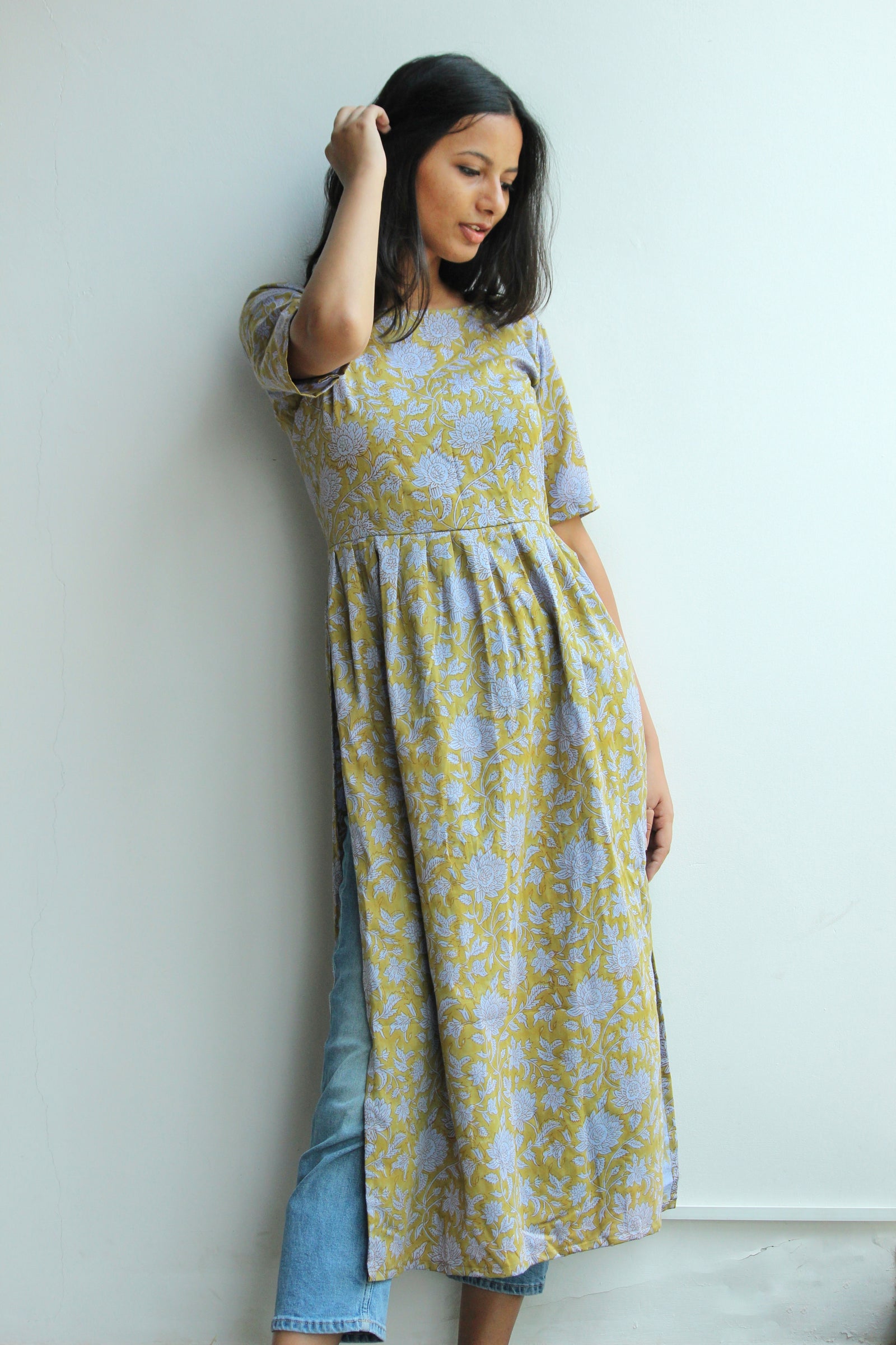 Ochre Lilac High Slit Maxi Top