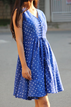 Blue Sleeveless Bandhani Dress
