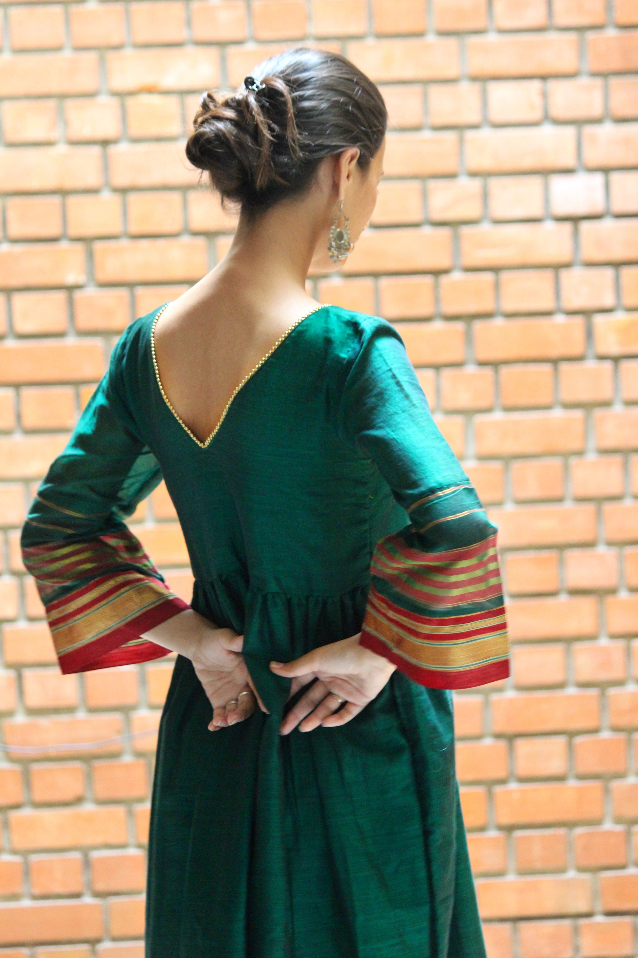 Emerald Green Boho Style Dress made from an Indian Saree - Mogra Designs Emerald Green Boho Style Dress made from an Indian Saree - Mogra Designs