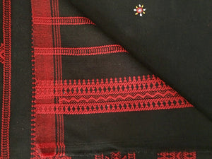 Handwoven and Hand Embroidered Fit & Flare Wool Dress in Black and Maroon