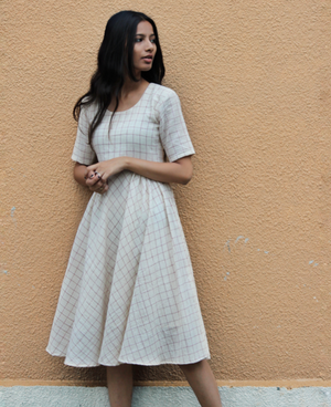 Kala Cotton Checkered Midi Dress by Mogra Designs