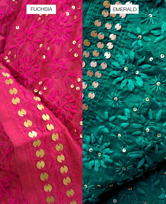 Hand Embroidered Chanderi Silk Phulkari Dress - Mogra Designs