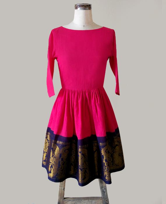 Classy violet gathered A-line khun dress with keyhole neck. – Sujatra