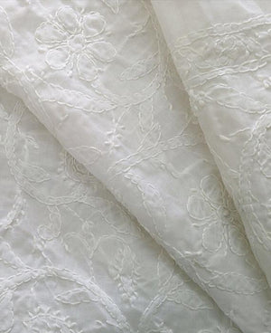 White Hand Embroidered Chikankari and Mulmul Dress - Mogra Designs